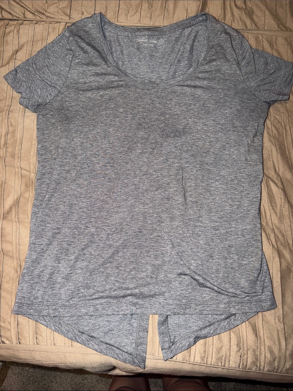 Outdoor Voices Heather Gray Scoop Neck Short Sleeve Tee with open lower back